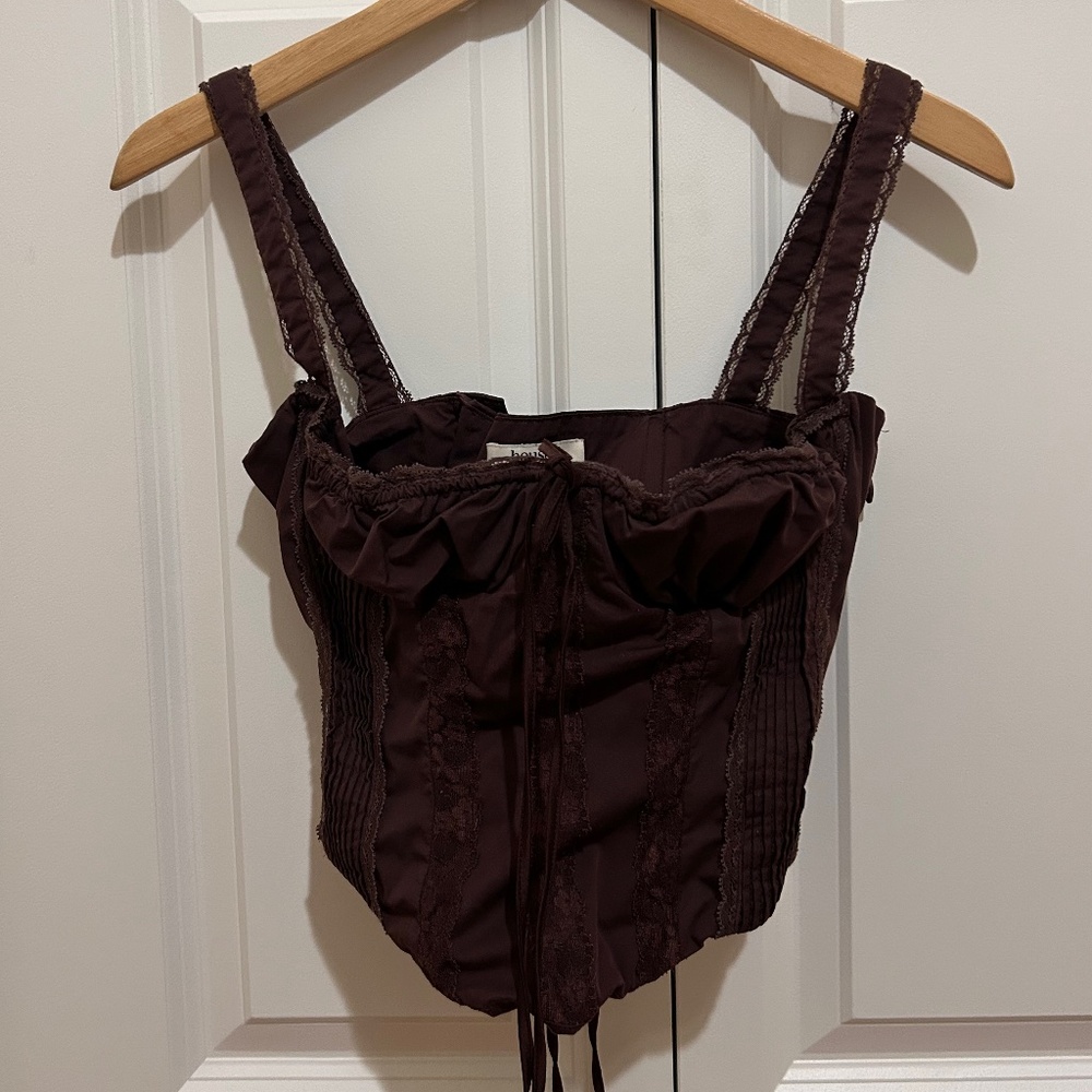 House of CB Gini Cotton Blend Corset Top in Rich Brown - Picture 4 of 7